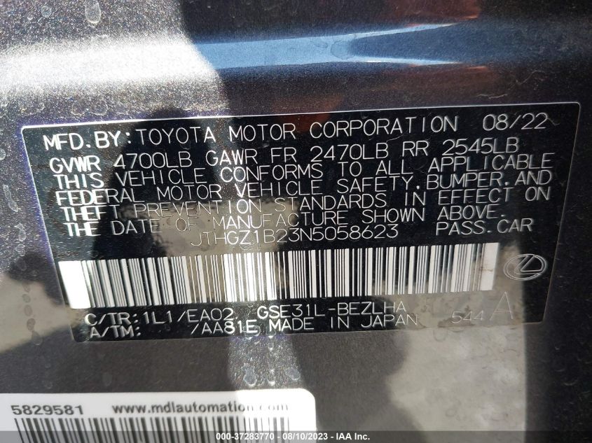 2022 LEXUS IS IS 350 F SPORT - JTHGZ1B23N5058623