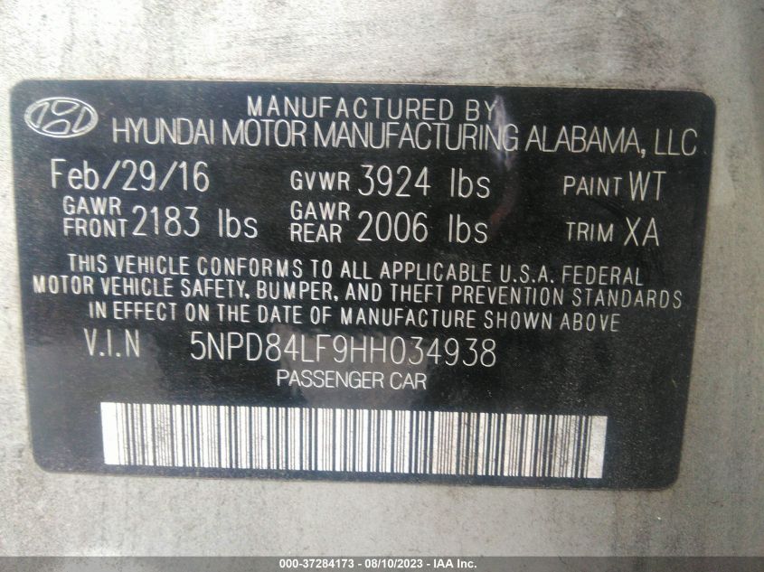 2017 HYUNDAI ELANTRA SE - 5NPD84LF9HH034938