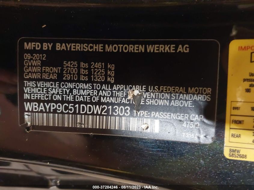 2013 BMW 6 SERIES 650I - WBAYP9C51DDW21303