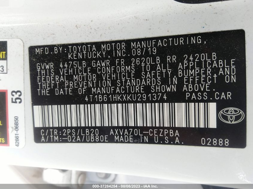 2019 TOYOTA CAMRY XSE - 4T1B61HKXKU291374
