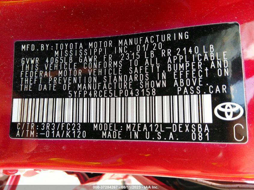 2020 TOYOTA COROLLA SE - 5YFP4RCE5LP043158