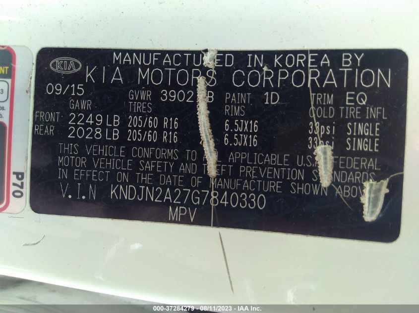 2016 KIA SOUL BASE - KNDJN2A27G7840330