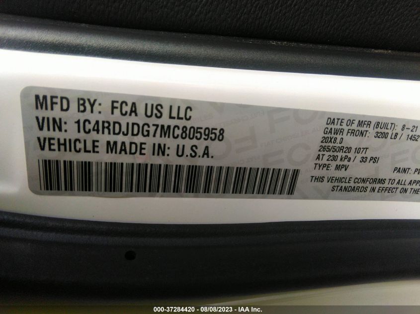 2021 DODGE DURANGO GT PLUS - 1C4RDJDG7MC805958