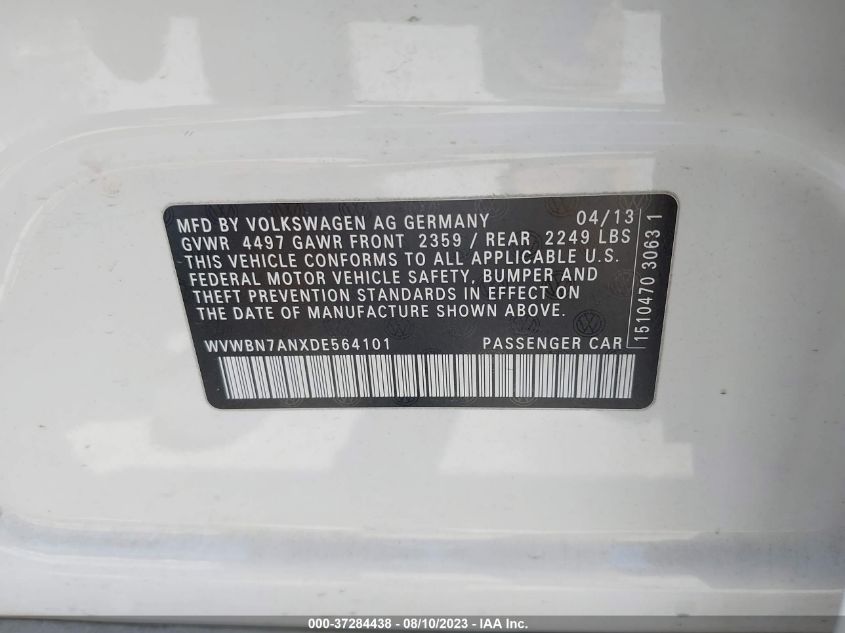 2013 VOLKSWAGEN CC R-LINE - WVWBN7ANXDE564101