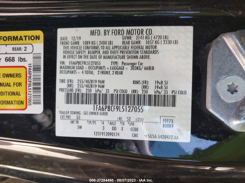 2020 FORD MUSTANG GT - 1FA6P8CF9L5127055