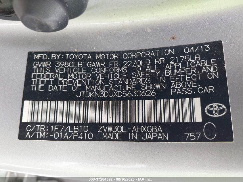 2013 TOYOTA PRIUS ONE/TWO/THREE/FOUR/FIVE - JTDKN3DUXD5630626