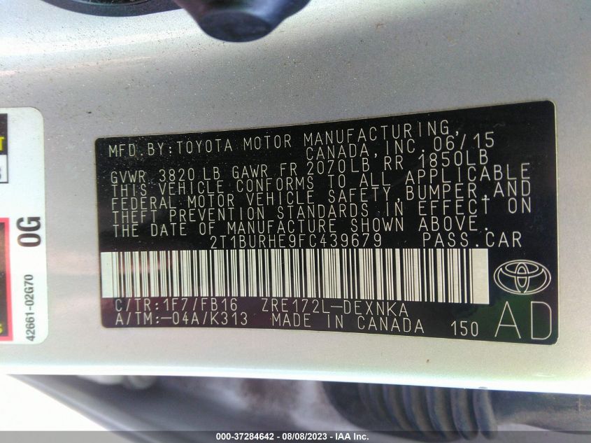 2015 TOYOTA COROLLA L/LE/S/S PLUS/LE PLUS - 2T1BURHE9FC439679