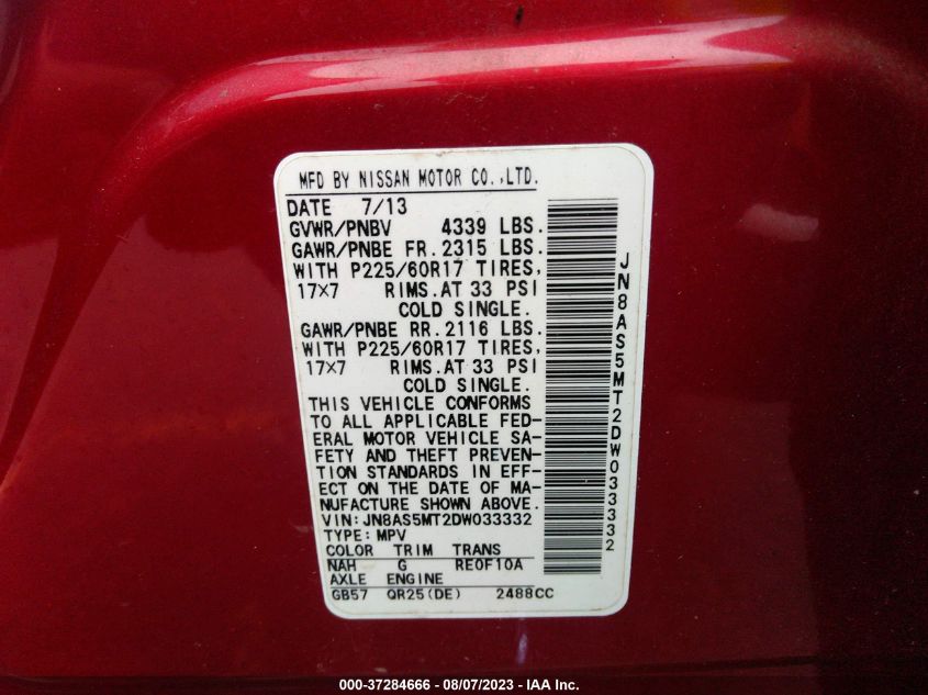 2013 NISSAN ROGUE SV - JN8AS5MT2DW033332