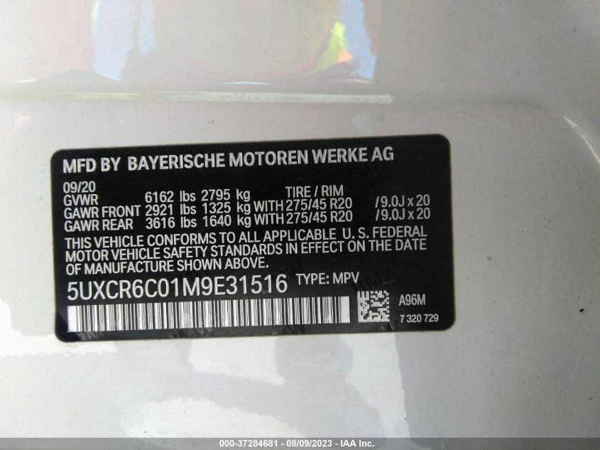 5UXCR6C01M9E31516 2021 BMW X5, photo no. 9