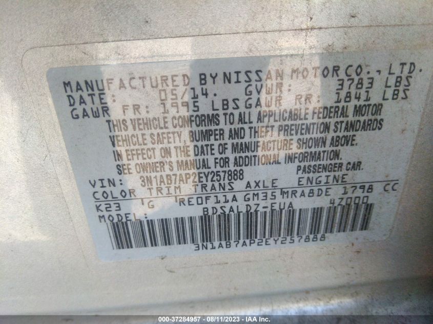 2014 NISSAN SENTRA SV - 3N1AB7AP2EY257888