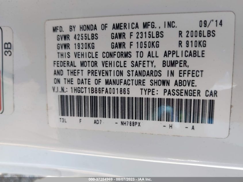 2015 HONDA ACCORD COUPE EX-L - 1HGCT1B86FA001865