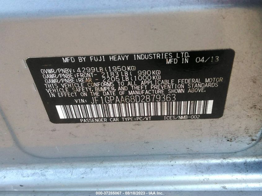 2013 SUBARU IMPREZA WAGON 2.0I - JF1GPAA68D2879363