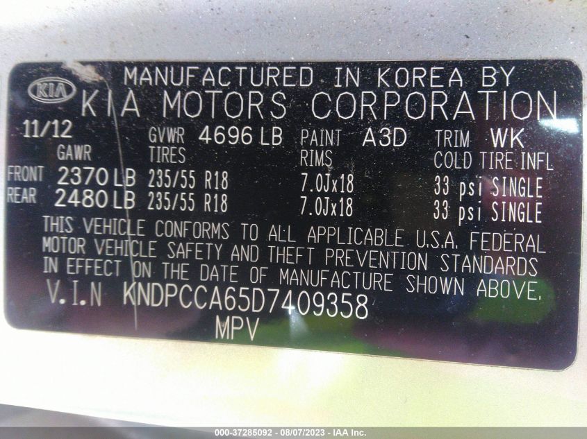 2013 KIA SPORTAGE SX - KNDPCCA65D7409358