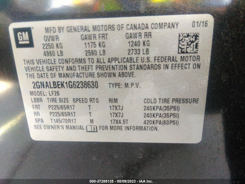 2016 CHEVROLET EQUINOX LS - 2GNALBEK1G6238630