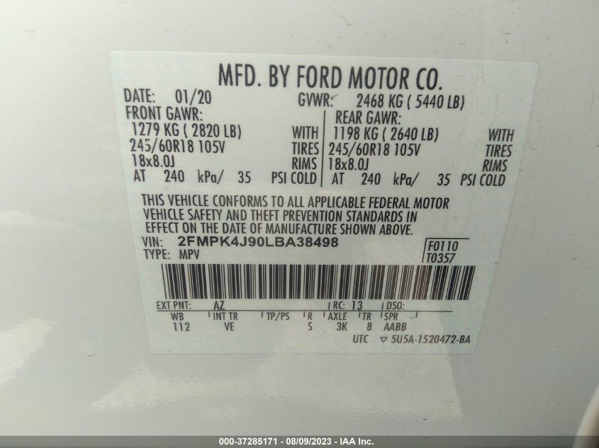 2020 FORD EDGE SEL/ST LINE - 2FMPK4J90LBA38498