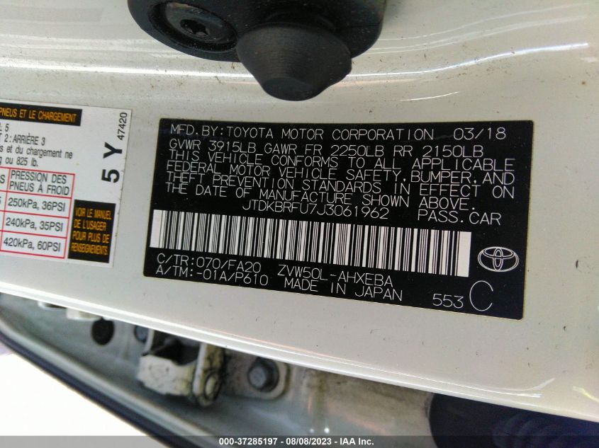 2018 TOYOTA PRIUS TWO/TWO ECO/THREE - JTDKBRFU7J3061962