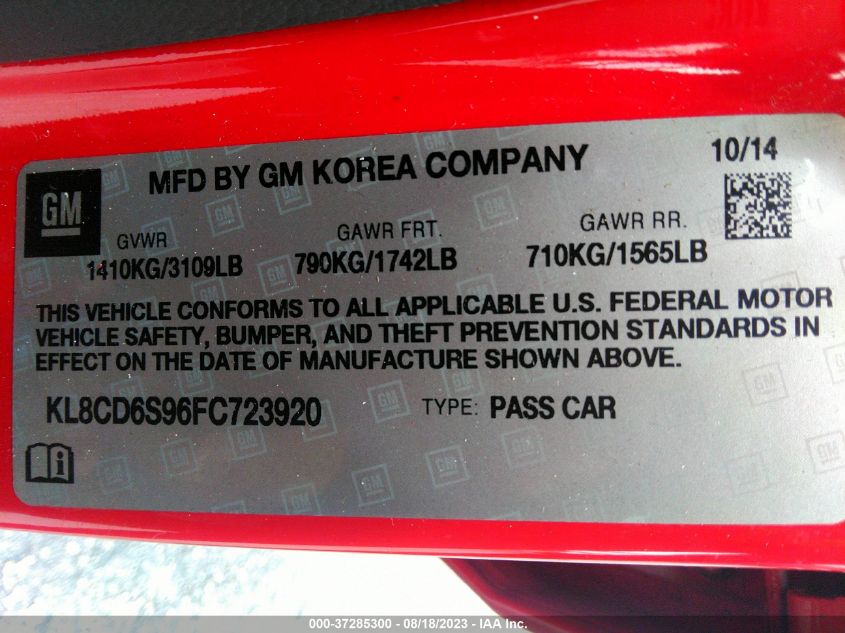 2015 CHEVROLET SPARK LT - KL8CD6S96FC723920