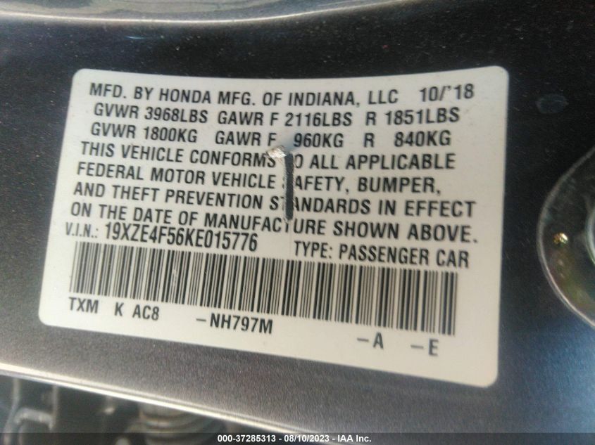 2019 HONDA INSIGHT EX - 19XZE4F56KE015776