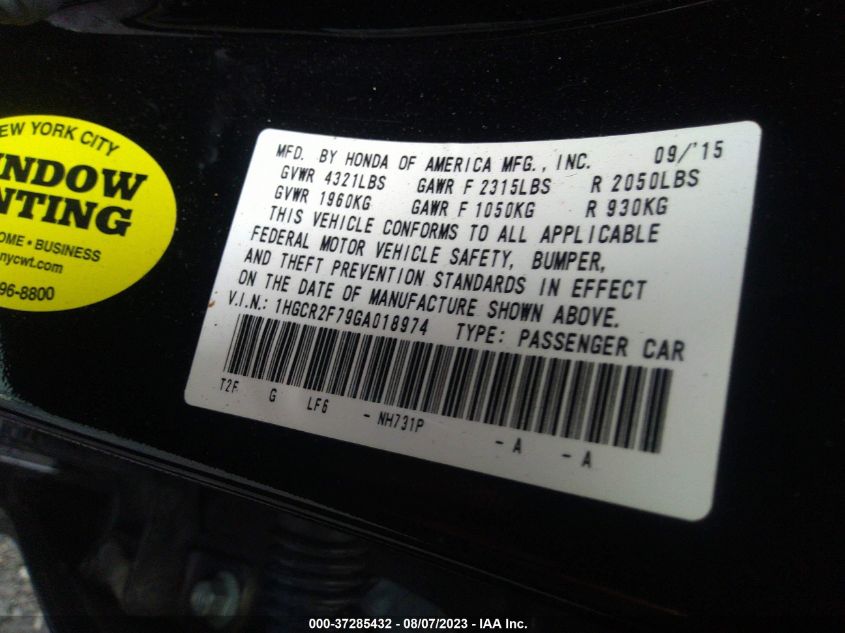 2016 HONDA ACCORD SEDAN EX - 1HGCR2F79GA018974