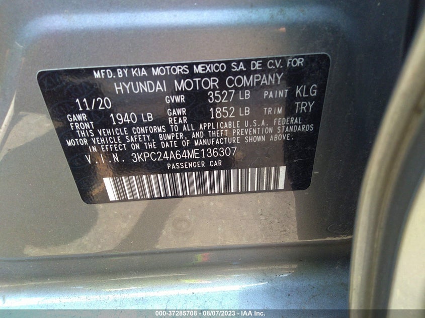 2021 HYUNDAI ACCENT VIN: 3KPC24A64ME136307
