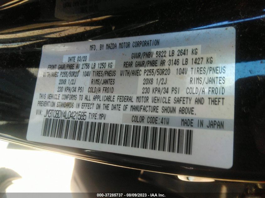 2020 MAZDA CX-9 GRAND TOURING - JM3TCBDY4L0421585