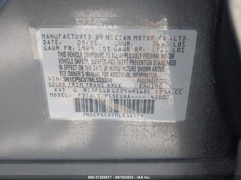 2021 NISSAN KICKS SV - 3N1CP5CV7ML533374
