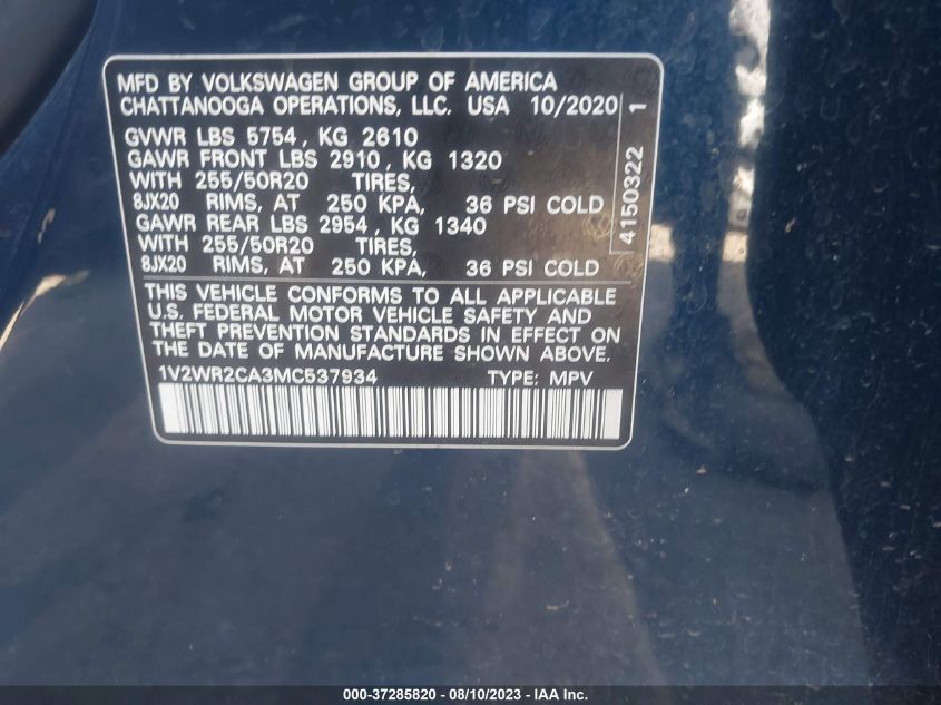 2021 VOLKSWAGEN ATLAS SE - 1V2WR2CA3MC537934