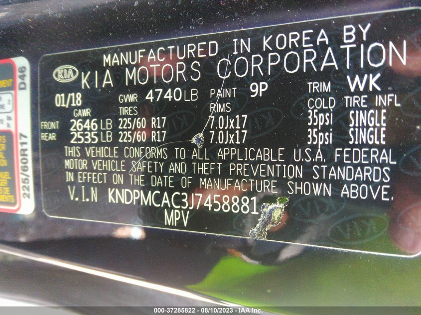 2018 KIA SPORTAGE LX - KNDPMCAC3J7458881