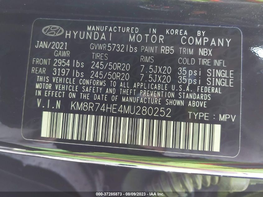 2021 HYUNDAI PALISADE CALLIGRAPHY - KM8R74HE4MU280252