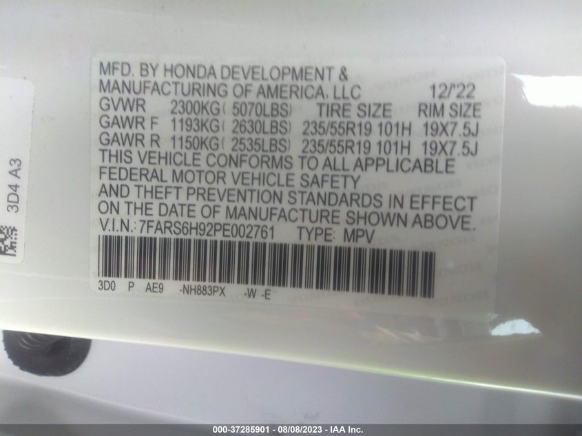 VIN 7FARS6H92PE002761 2023 HONDA CR-V HYBRID SPORT TOURING