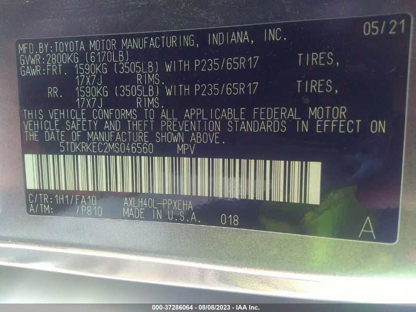 2021 TOYOTA SIENNA LE - 5TDKRKEC2MS046560
