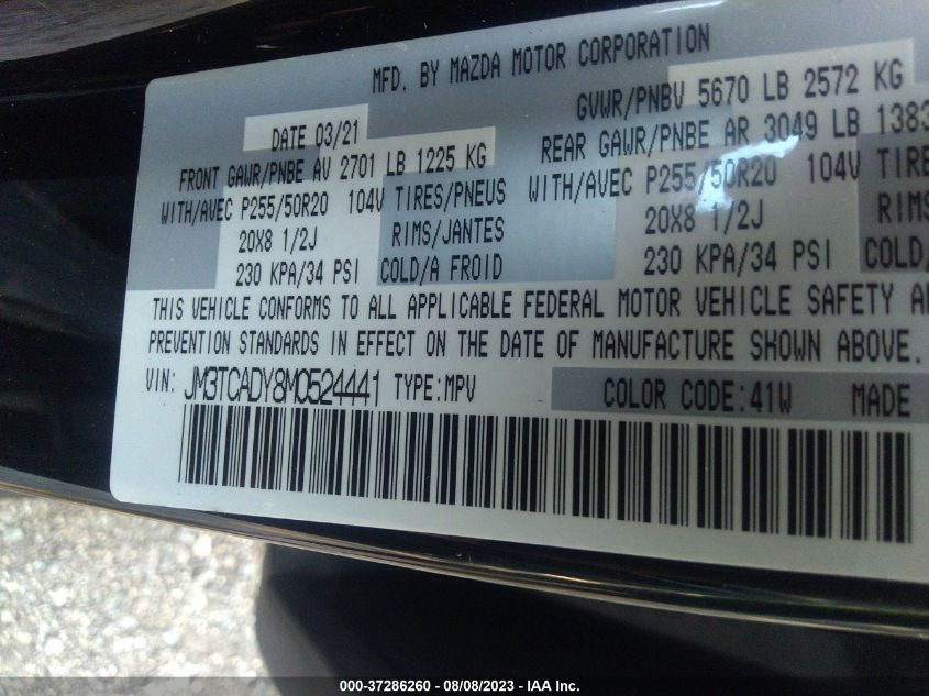 2021 MAZDA CX-9 GRAND TOURING - JM3TCADY8M0524441
