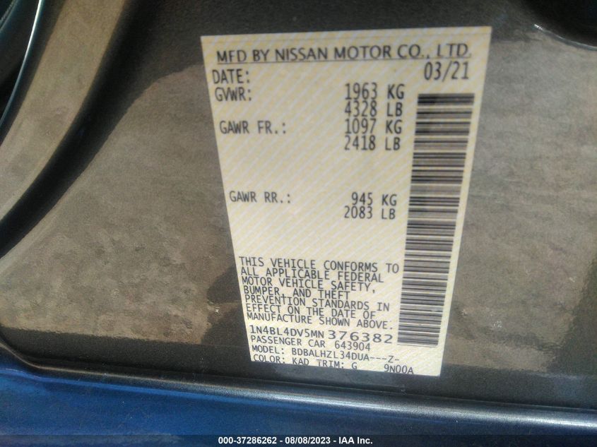 2021 NISSAN ALTIMA SV - 1N4BL4DV5MN376382