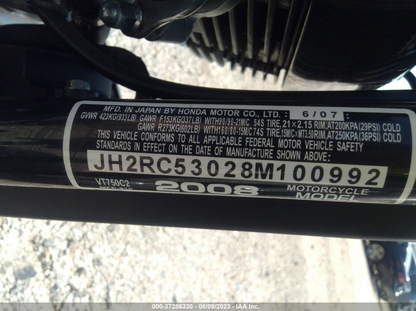 2008 HONDA VT750 C2 - JH2RC53028M100992