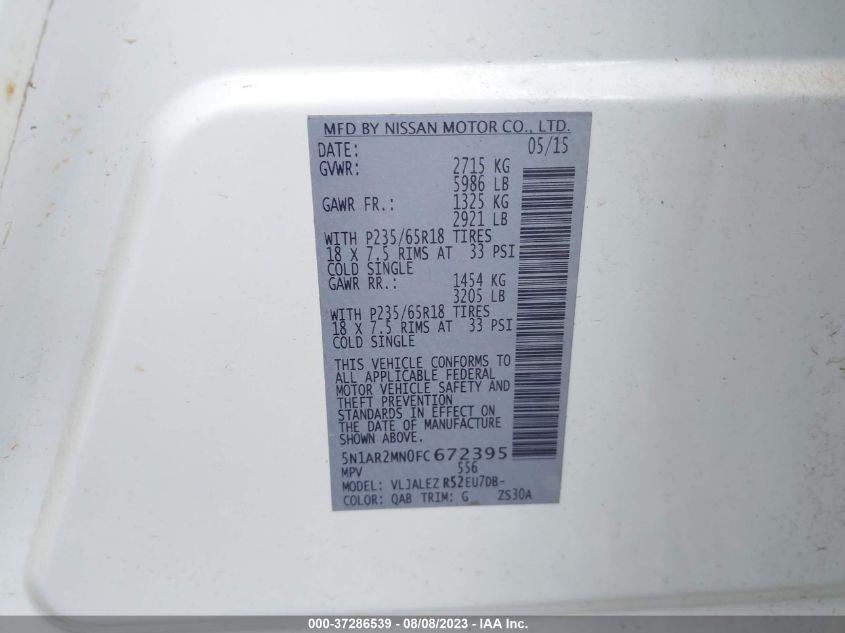 2015 NISSAN PATHFINDER SV - 5N1AR2MN0FC672395