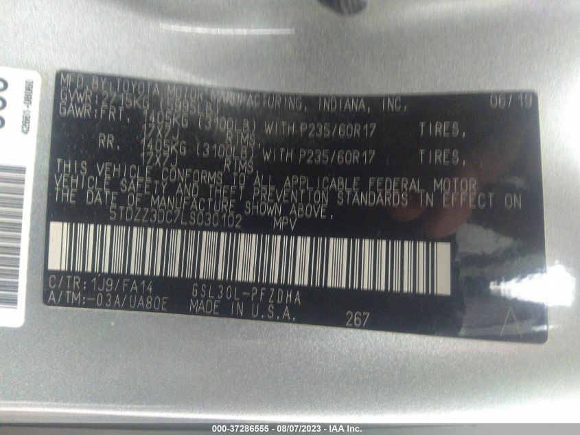2020 TOYOTA SIENNA L - 5TDZZ3DC7LS030102