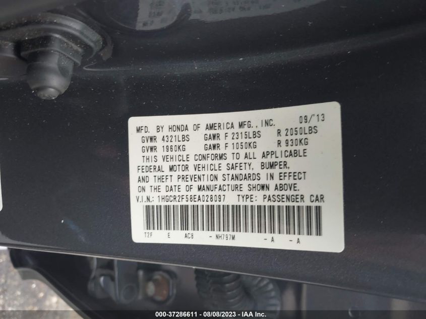 2014 HONDA ACCORD SEDAN SPORT - 1HGCR2F58EA028097