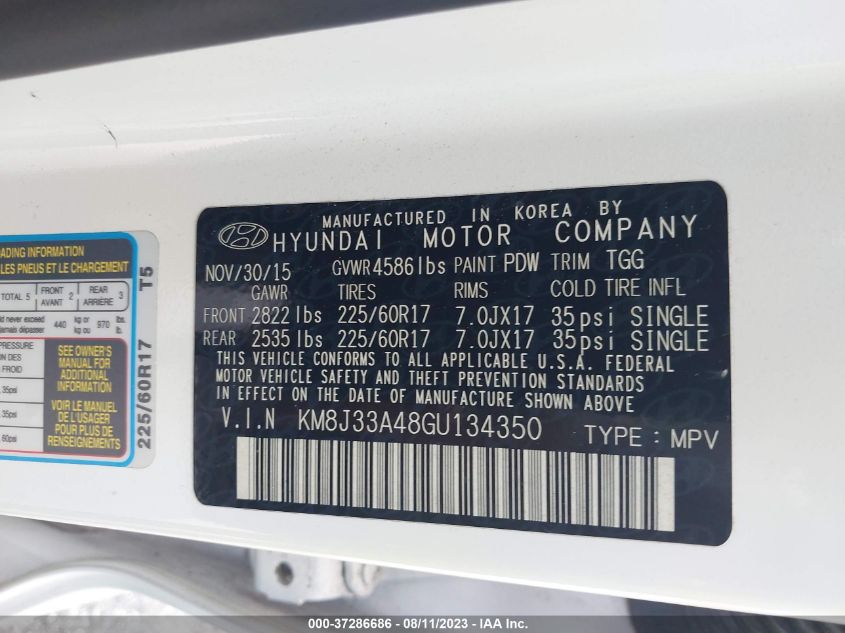 2016 HYUNDAI TUCSON LIMITED/SPORT AND ECO/SE - KM8J33A48GU134350