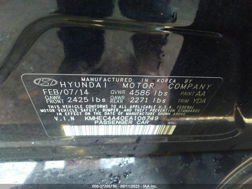2014 HYUNDAI SONATA HYBRID LIMITED - KMHEC4A40EA108749