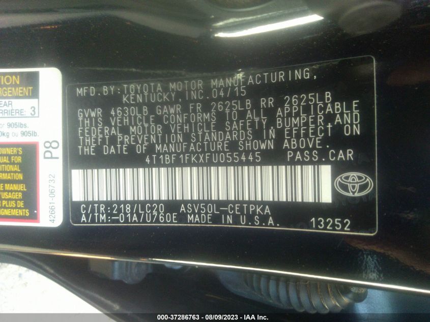 2015 TOYOTA CAMRY XLE/SE/LE/XSE - 4T1BF1FKXFU055445