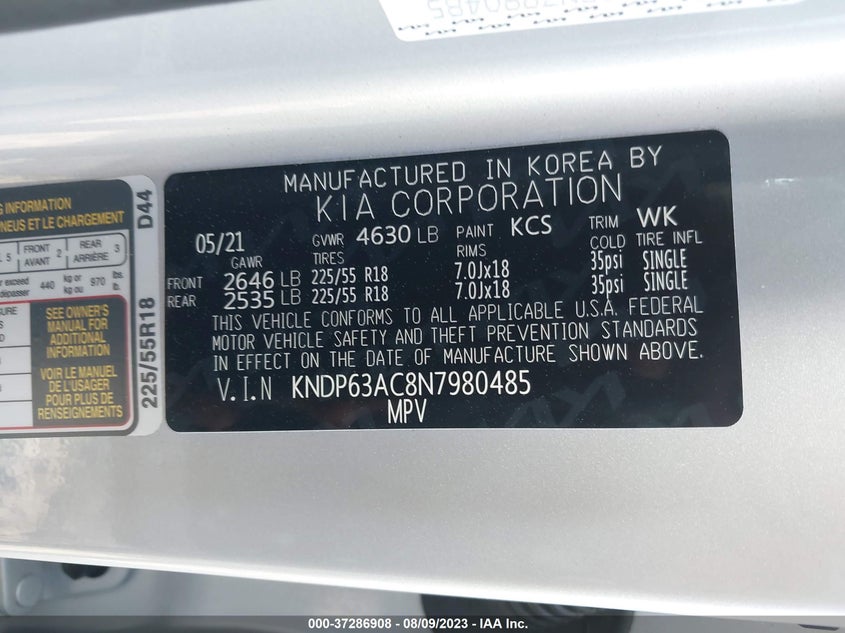 VIN KNDP63AC8N7980485 2022 KIA SPORTAGE S