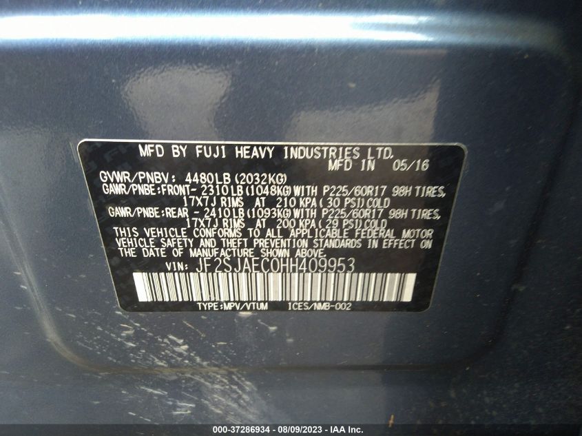 2017 SUBARU FORESTER PREMIUM - JF2SJAEC0HH409953