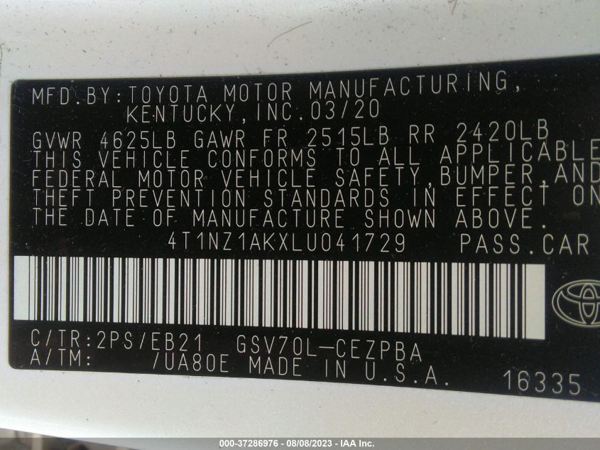 2020 TOYOTA CAMRY TRD/XSE - 4T1NZ1AKXLU041729