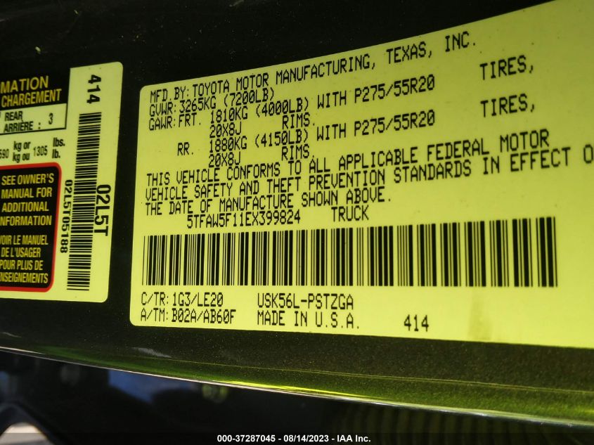 2014 TOYOTA TUNDRA 4WD TRUCK PLATINUM/1794 5TFAW5F11EX399824