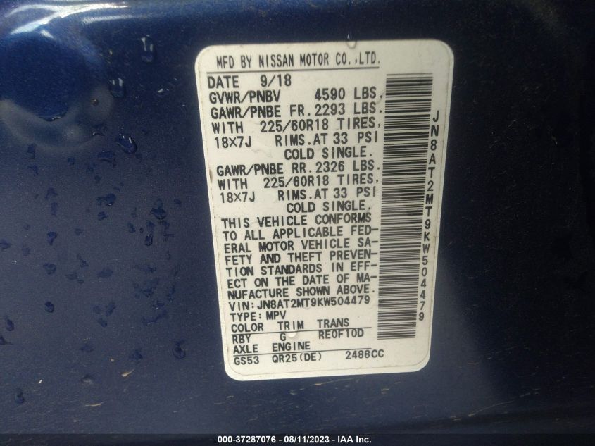 2019 NISSAN ROGUE SV - JN8AT2MT9KW504479