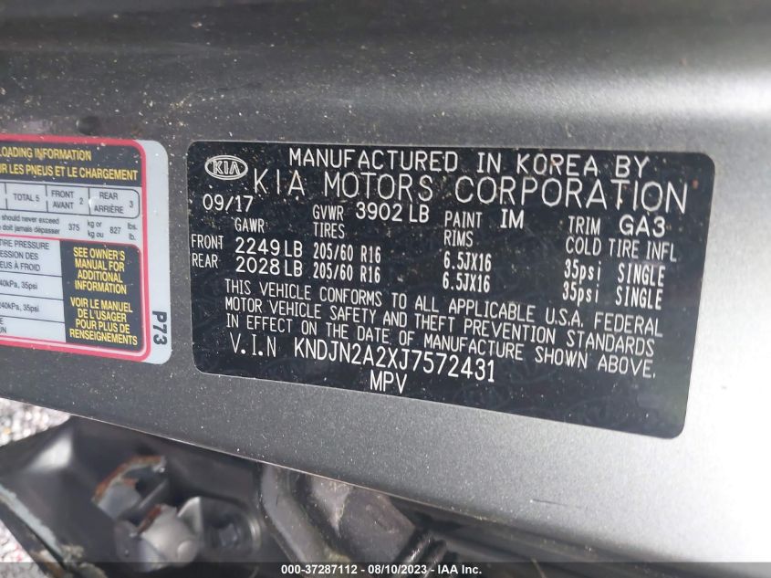 2018 KIA SOUL - KNDJN2A2XJ7572431
