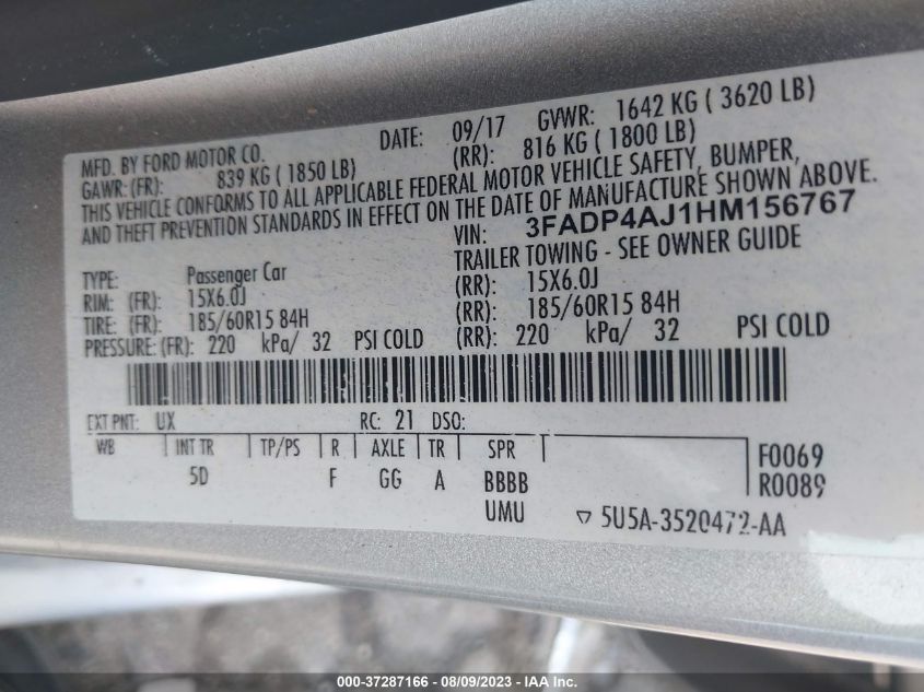 2017 FORD FIESTA S - 3FADP4AJ1HM156767
