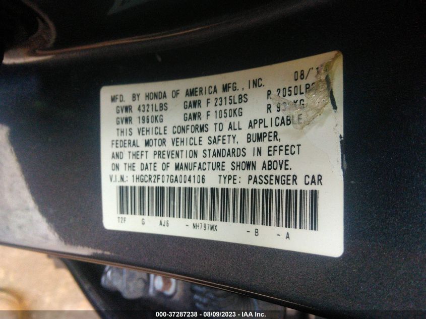 2016 HONDA ACCORD SEDAN EX - 1HGCR2F07GA004106