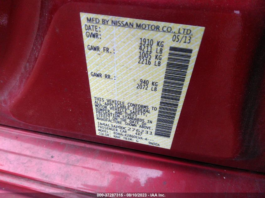 2013 NISSAN ALTIMA 2.5 S - 1N4AL3AP0DC276231