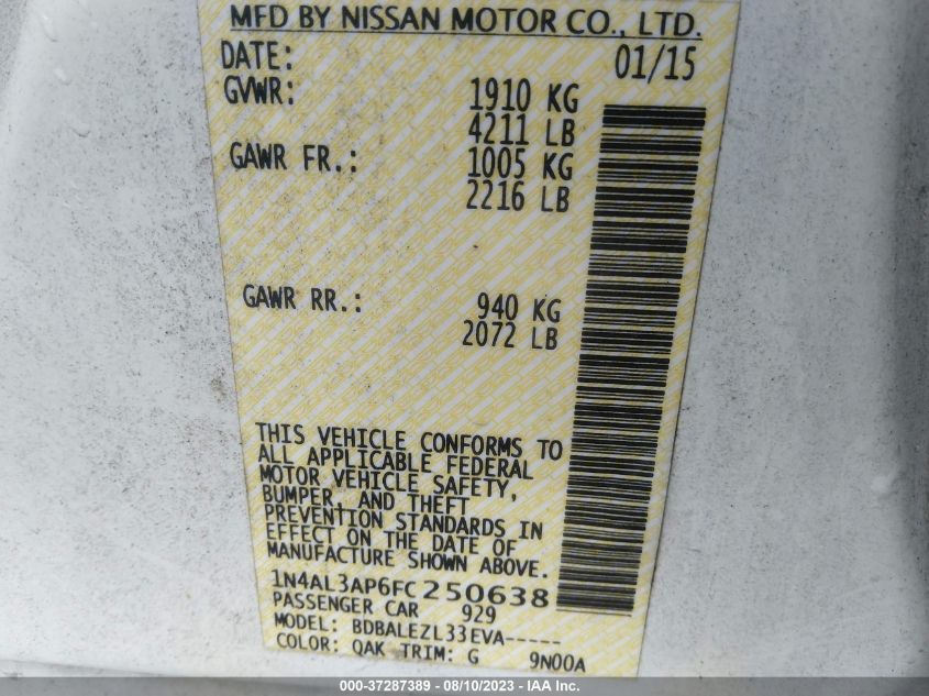 2015 NISSAN ALTIMA 2.5 - 1N4AL3AP6FC250638